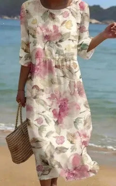 Floral art print casual resort dress by Nova Mart featuring a lightweight, flowy design perfect for warm weather.