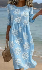 Floral art print casual resort dress by Nova Mart featuring vibrant floral patterns and comfortable fabric.