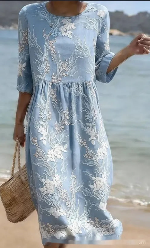 Floral art print casual resort dress by Nova Mart featuring a colorful, lightweight fabric and relaxed fit for warm weather.