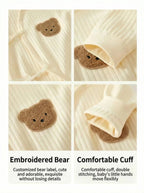 Nova Mart 100% cotton newborn baby romper with cartoon bear design and matching hat, soft and comfortable baby clothing.