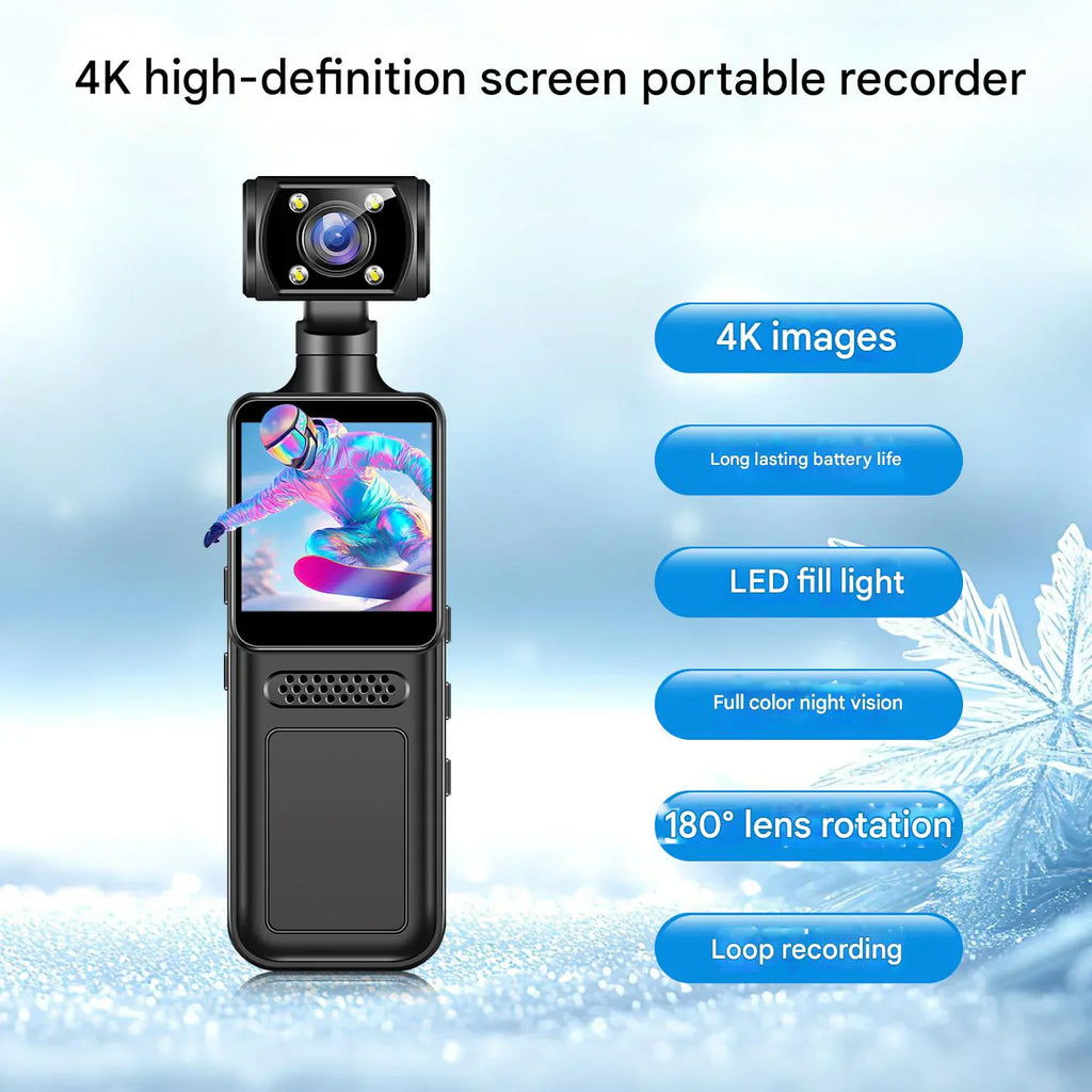 Nova Market 1080P HD mini handheld video recorder with 360° rotatable dual camera and gimbal stabilizer for smooth footage