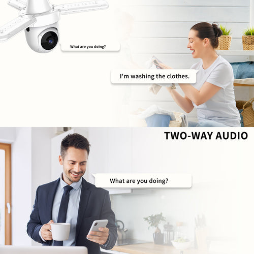 3-Leaf Fan Light Bulb Security Camera, 1080P HD WiFi Remote Monitor, Easy Installation No Wiring, Night Vision Motion Detection For Home & Shop