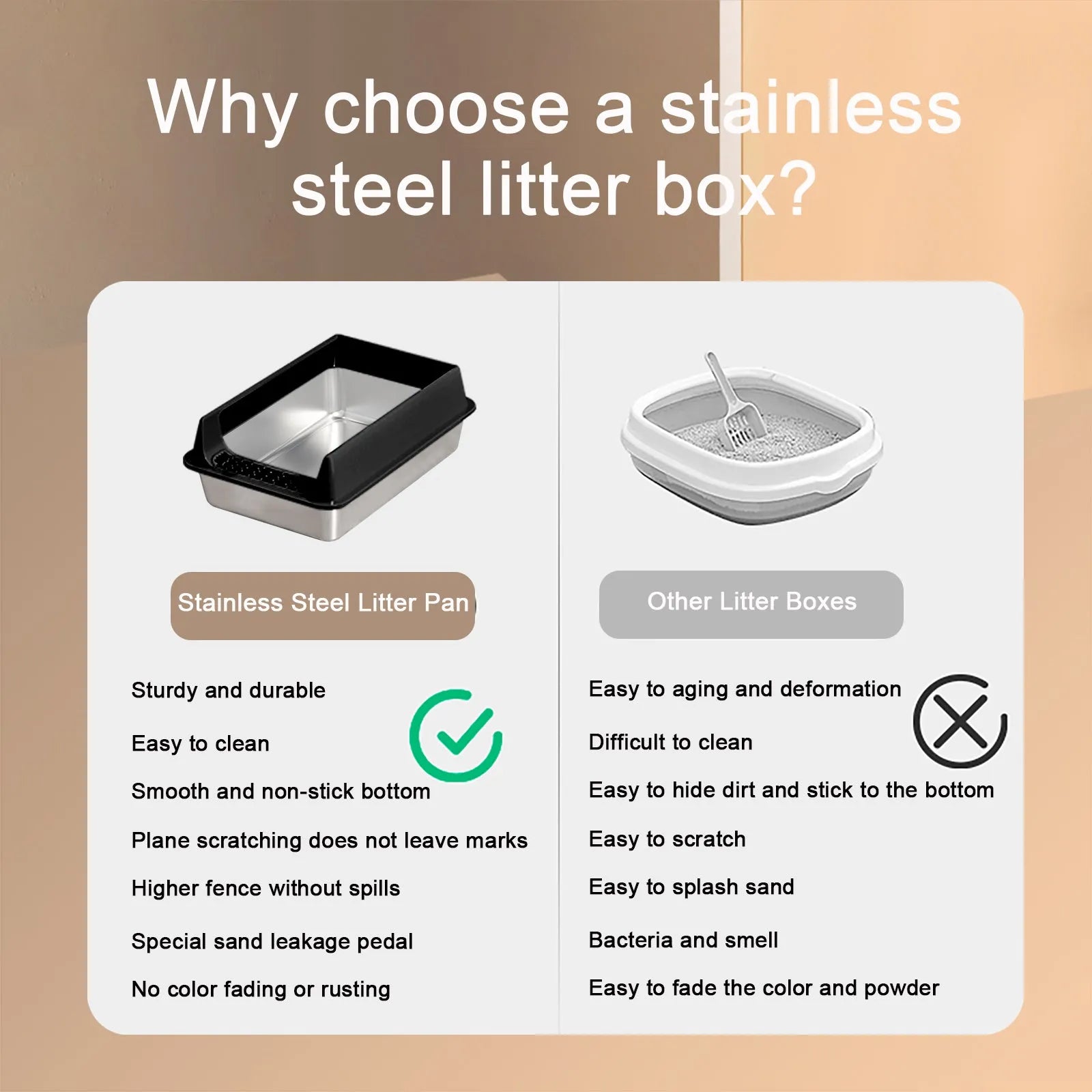 Large stainless steel pet litter box with removable lid, semi-enclosed splash-proof design, ideal for big cats from Nova Mart.