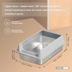 Large stainless steel oversize litter box with removable lid, splash-proof, leak-proof design, suitable for big cats, by Nova Mart