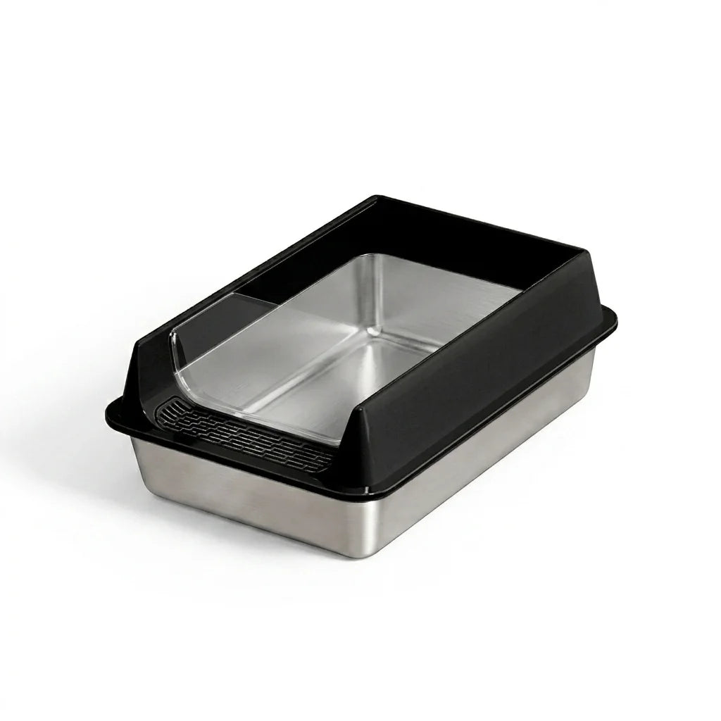 Nova Mart oversized stainless steel cat litter box with removable lid, semi-enclosed splash-proof design for large cats.