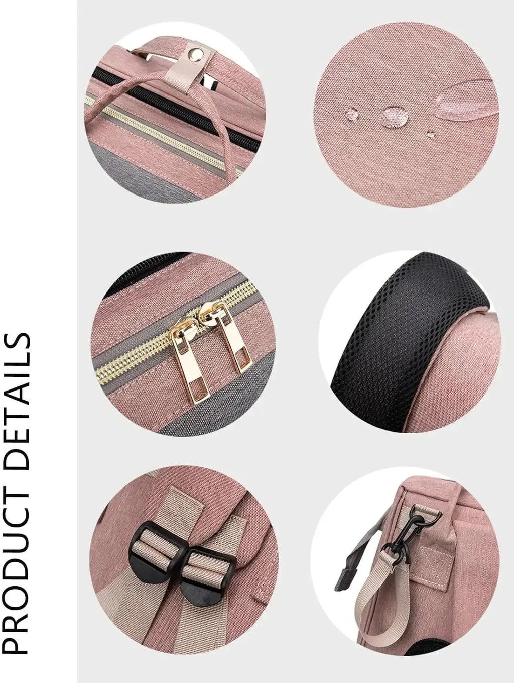 Pink Nova Mart diaper backpack with changing station, featuring multiple compartments and adjustable straps for moms.