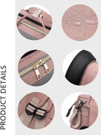 Pink Nova Mart diaper backpack with changing station, featuring multiple compartments and adjustable straps for moms.