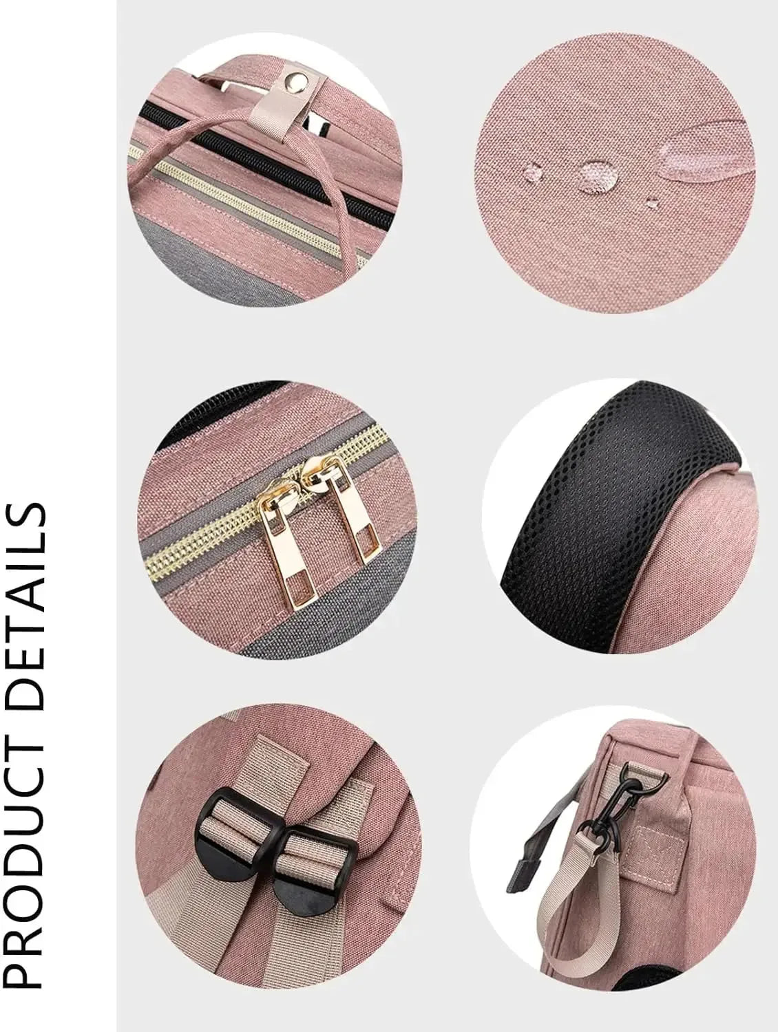 Pink Nova Mart diaper backpack with changing station, featuring multiple compartments and adjustable straps for moms.