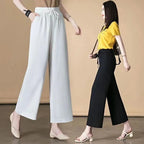 Plus-size Nova Mart drawstring straight-leg casual pants shown in a relaxed fit, lightweight fabric, and comfortable waistband.
