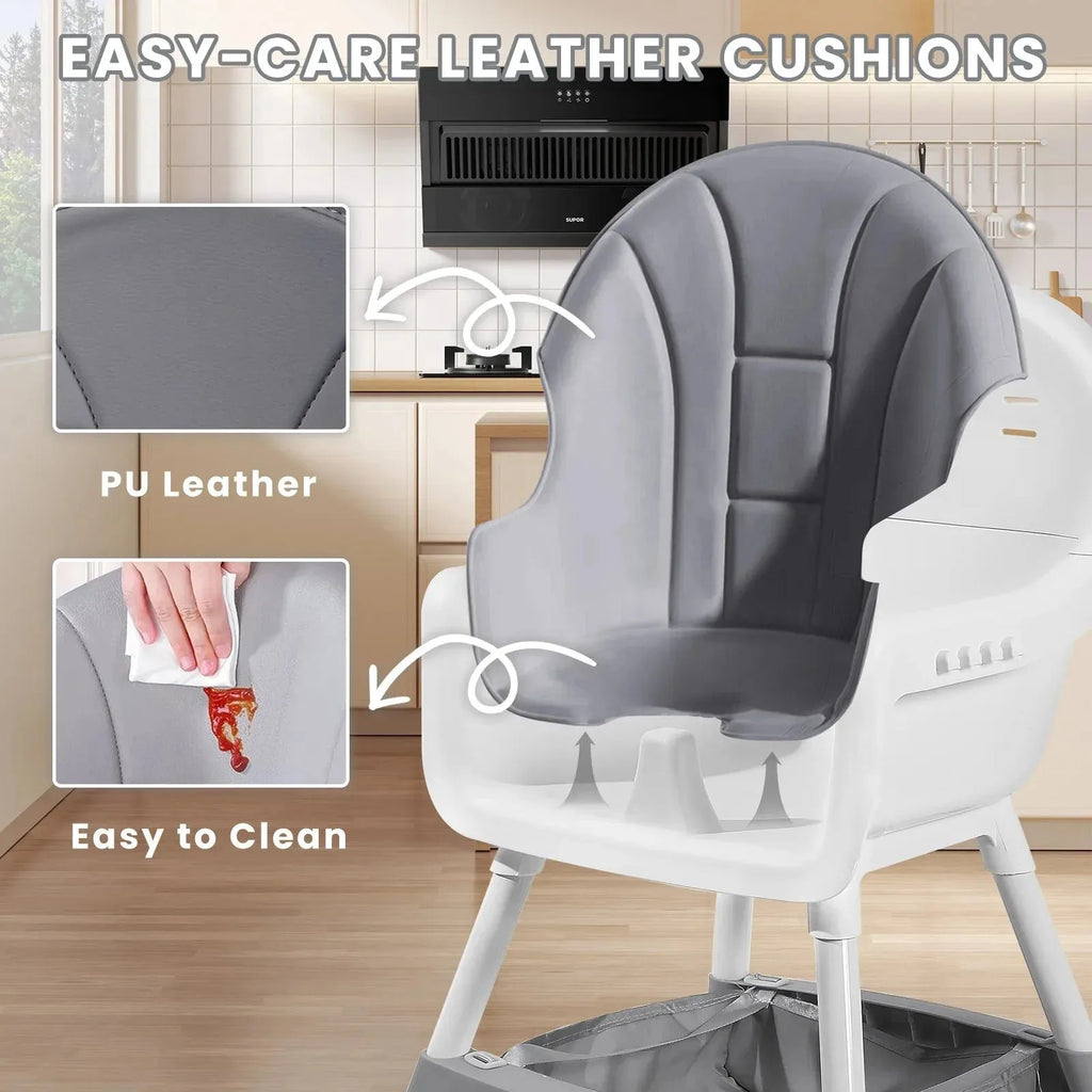 Portable Nova Mart convertible baby high chair with toy rack and double dinner plate, suitable for feeding and play.