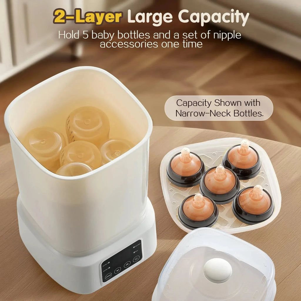 Compact Nova Mart 8-in-1 baby bottle sterilizer and dryer with fast 30-minute drying, ideal for travel and home use