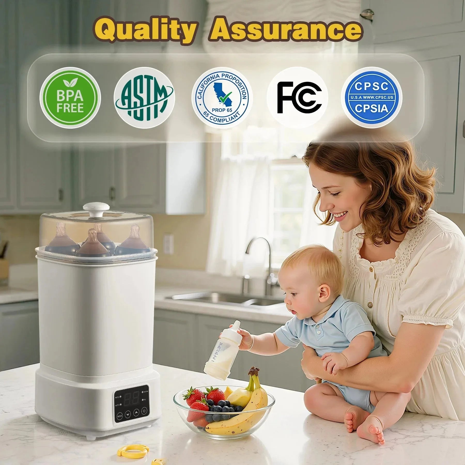 Nova Mart 8-in-1 baby bottle sterilizer and dryer, compact travel-friendly design, fast 30-minute drying for clean bottles.