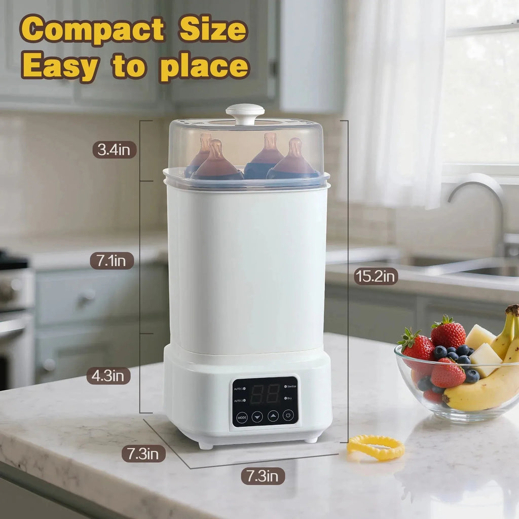 Compact Nova Mart 8-in-1 baby bottle sterilizer and dryer with fast 30-minute drying, ideal for travel and home use.