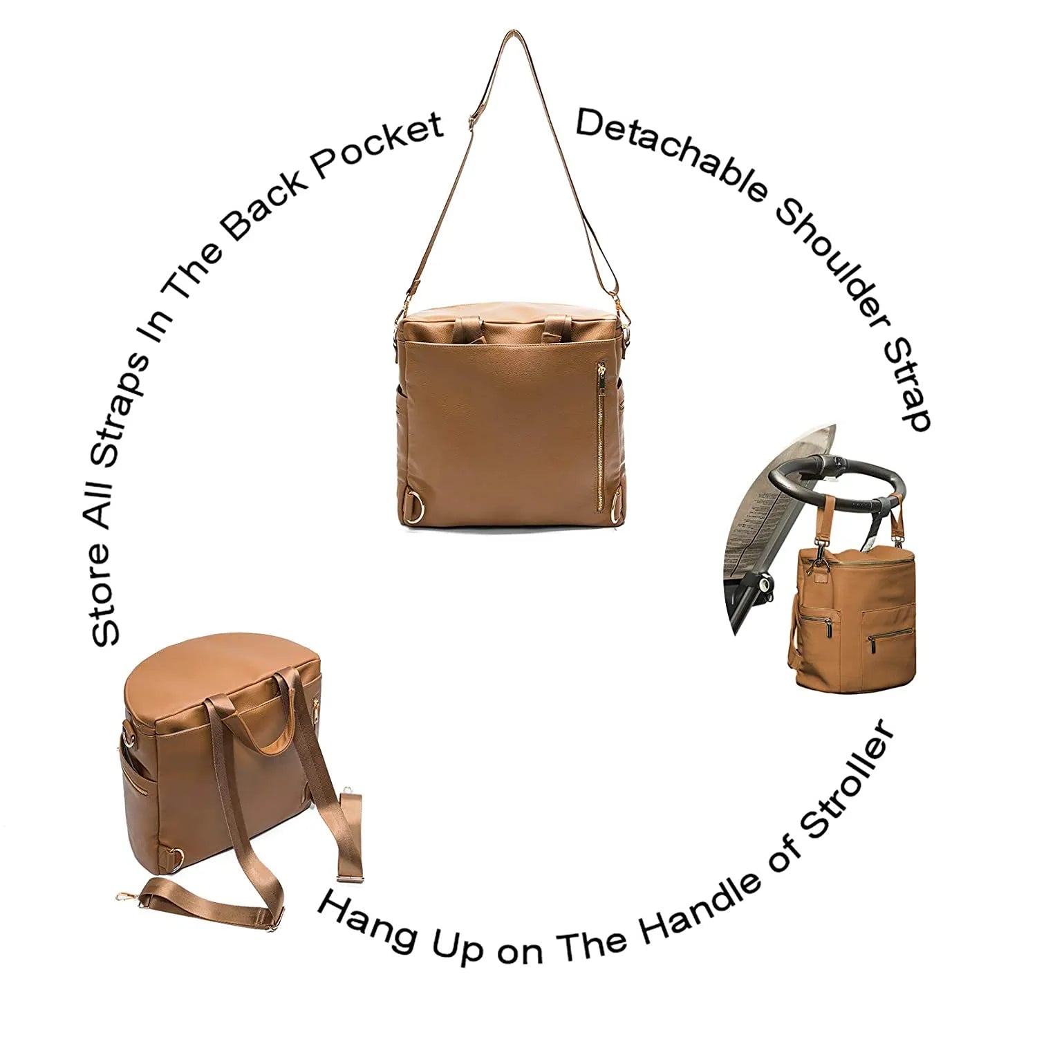 Nova Mart PU leather diaper backpack with changing pad and insulated pockets, stylish and functional for moms on the go.