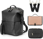 Nova Mart PU leather diaper backpack with changing pad and insulated pockets, designed for moms to carry baby essentials comfortably.