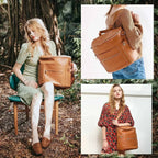Nova Mart PU leather diaper backpack with changing pad and insulated pockets, featuring multiple compartments for mom and baby essentials.