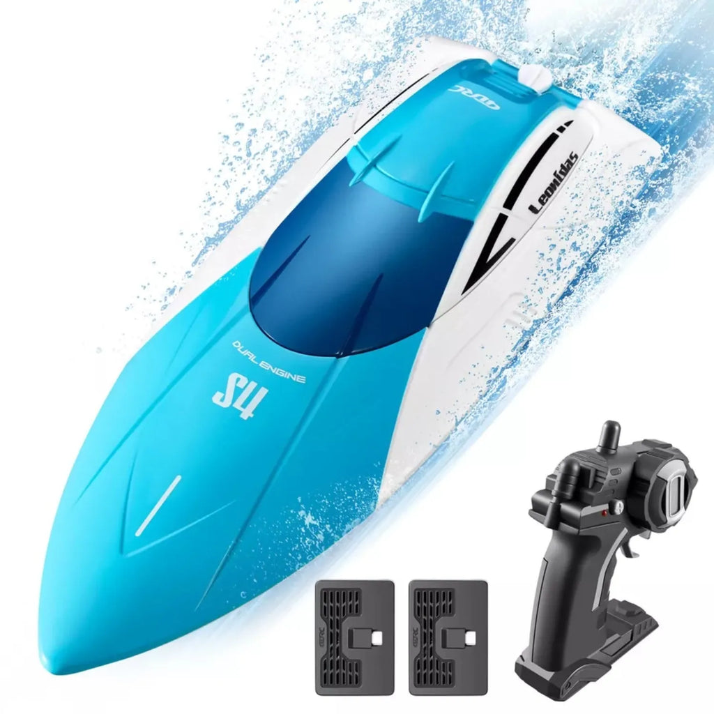 Nova Mart RC speed boat for kids and adults, remote control toy boat on water, sleek design with vibrant colors.