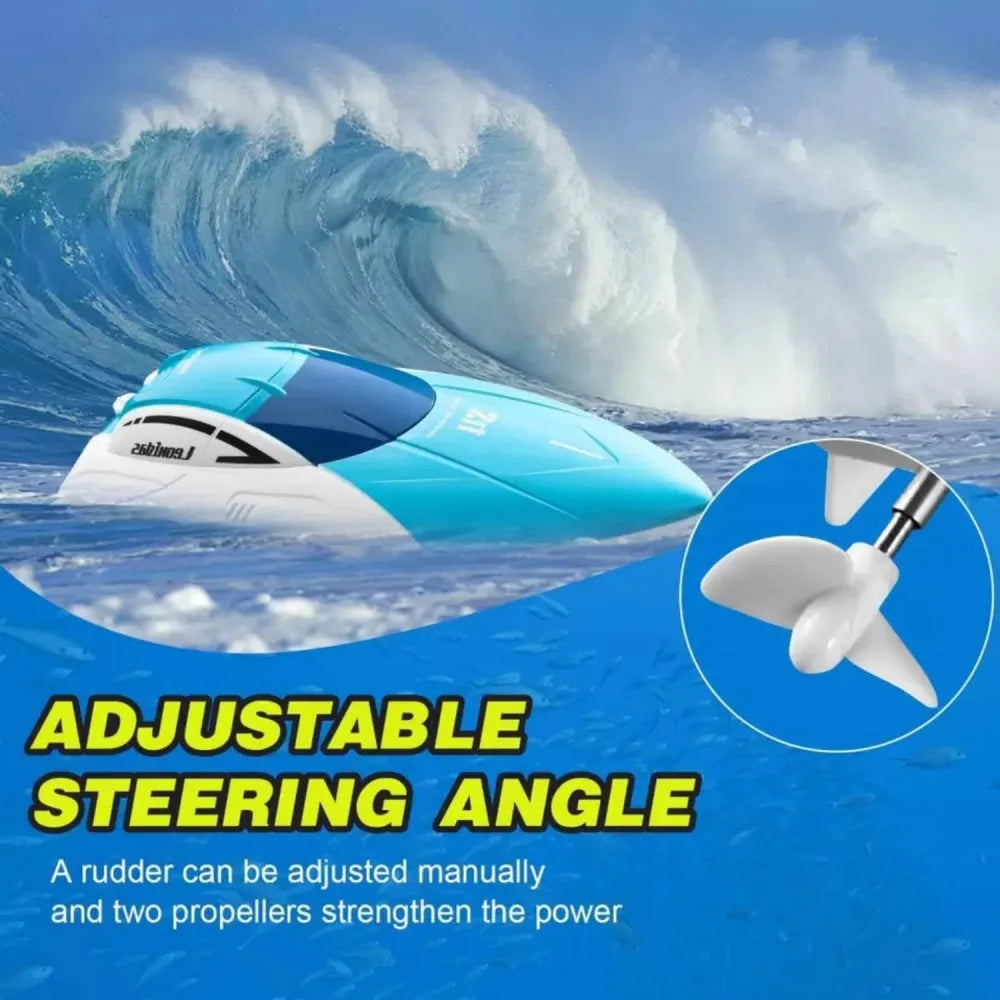 Nova Mart RC Speed Boat for kids and adults, remote control toy boat with sleek design and vibrant colors on water.