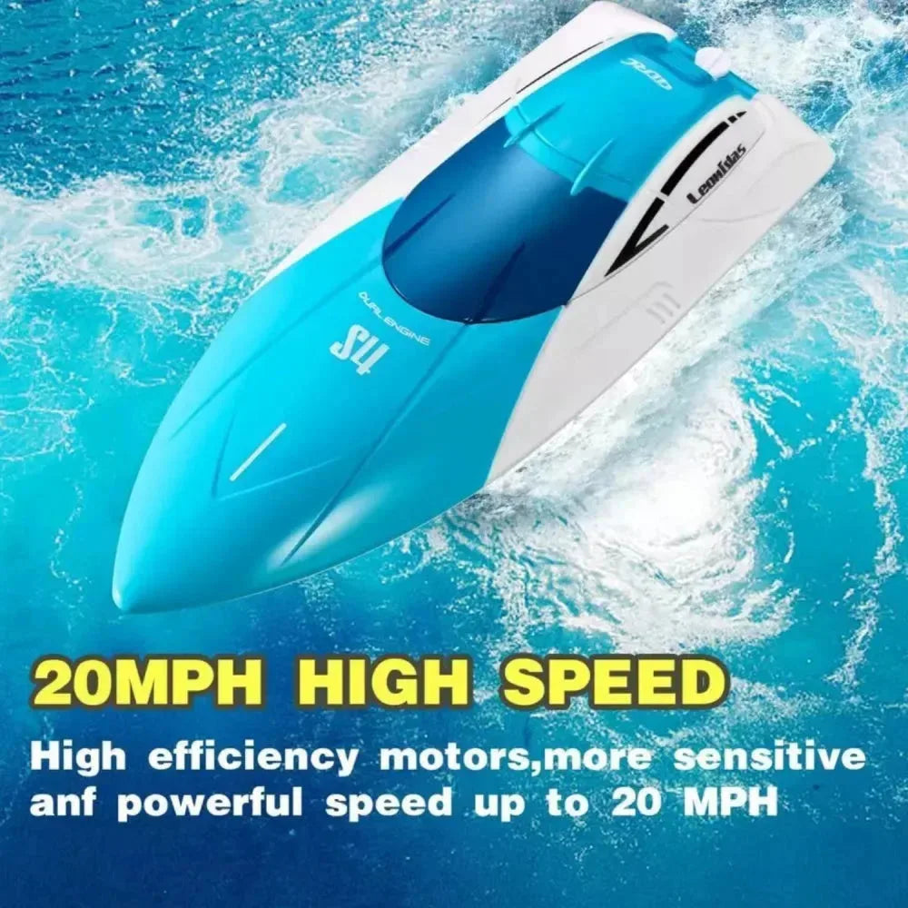 Nova Mart RC Speed Boat for kids and adults, remote control toy boat with sleek design and vibrant color on water surface.