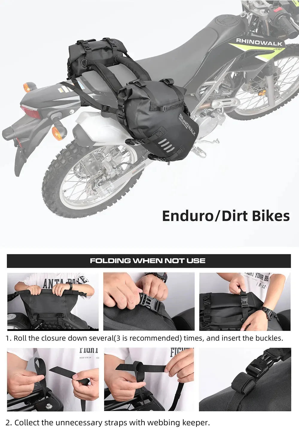 Rhinowalk waterproof motorcycle pannier saddle bags in black, designed for durable storage on bikes, by Nova Mart.