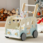Wooden baby walker with wheels by Nova Mart, suitable for boys and girls, featuring a classic design and sturdy construction.