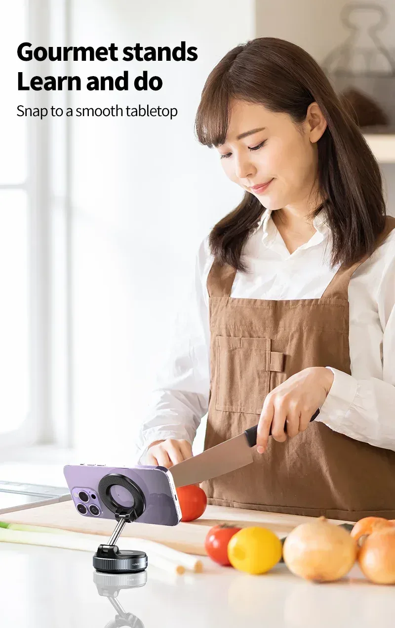 Rotating Folding Magnetic Phone Holder Vacuum Suction Mag Stand for Car Navigation Gym Kitchen - Universal GPS Streaming Bracket - Image 12