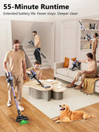 Nova Mart cordless vacuum cleaner with LED screen, 500W power, 55Kpa suction, self-standing design, ideal for quick cleaning.