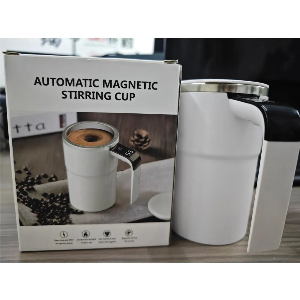 Nova Mart self-stirring mug with auto magnetic stir and digital temperature display, perfect for kitchen and dining use.