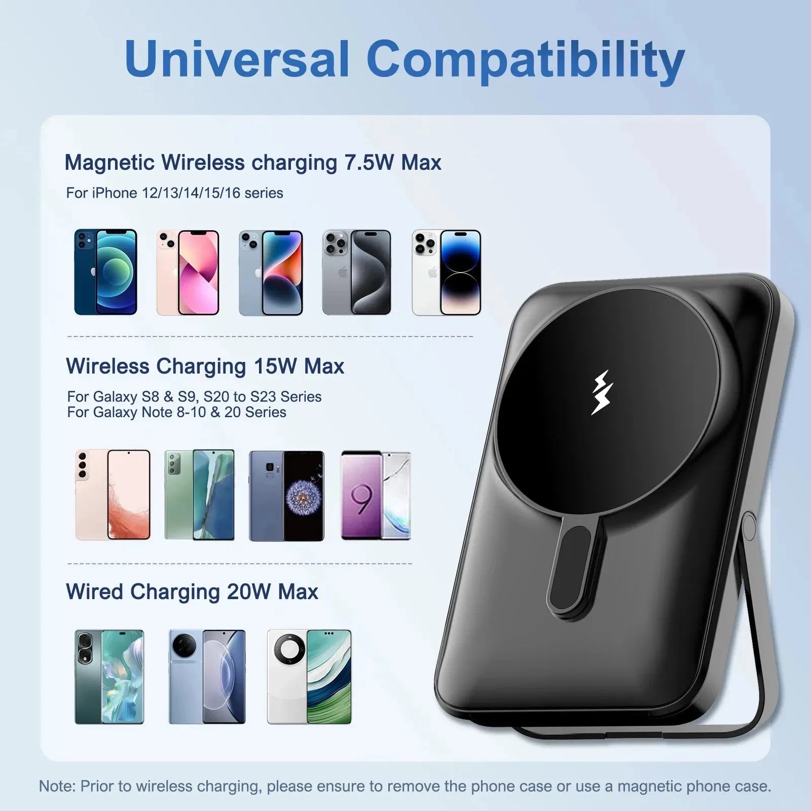 Slim Nova Mart magnetic 10000mAh power bank with LED display, 15W wireless charging, compact portable power bank.