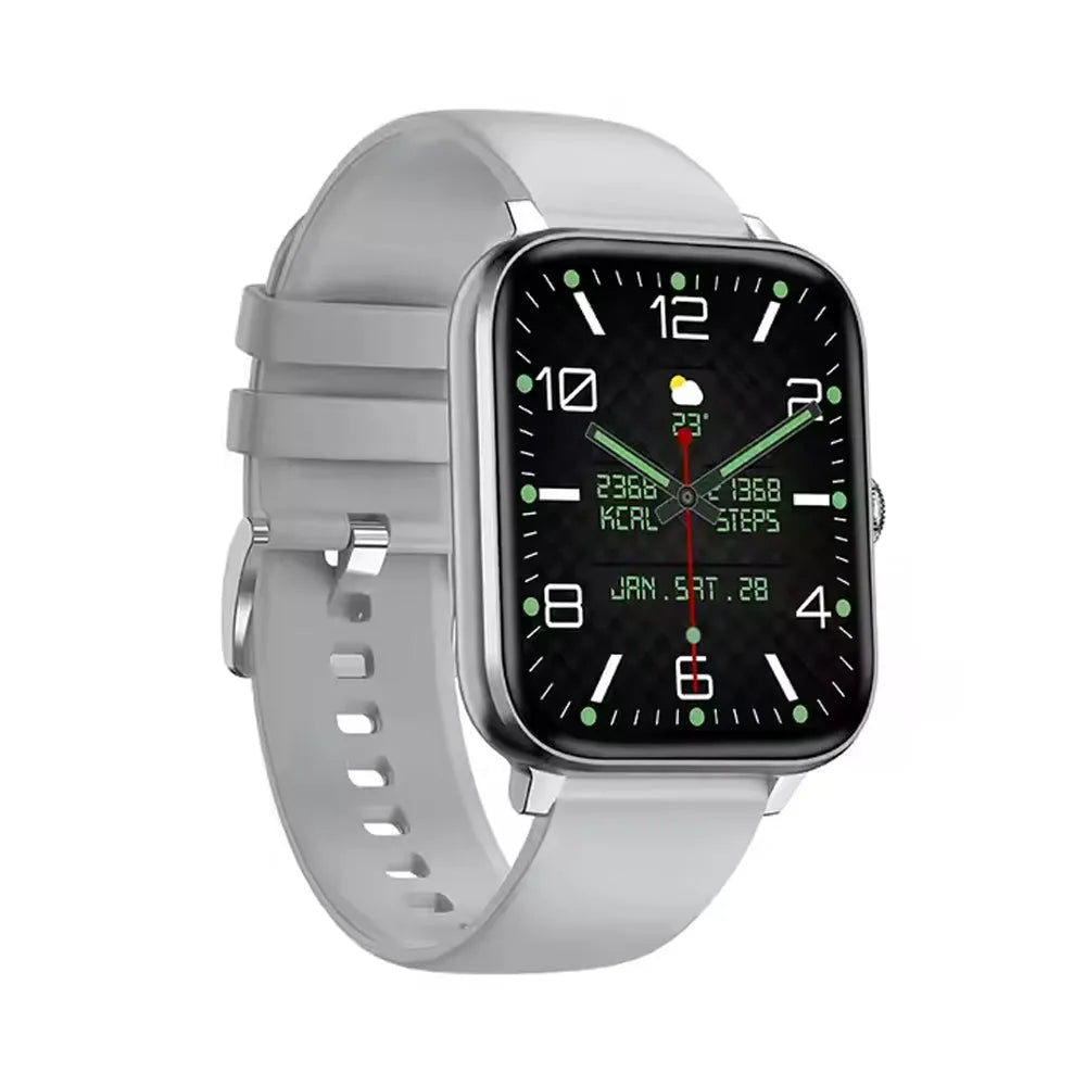 Nova Mart smartwatch with 1.83-inch display, heart rate monitor, and fitness tracker showing digital watch face and health metrics.