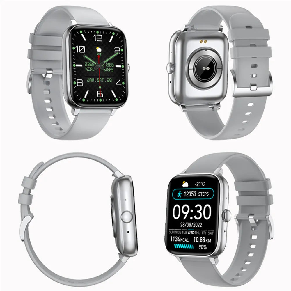 Nova Mart smart watch with 1.83-inch display showing heart rate, fitness tracking icons, and sleek black band.