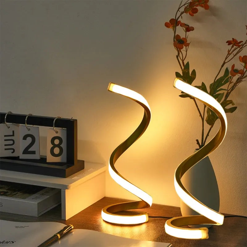 Two Nova Mart Spiral LED desk lamps with 3-color dimmable eye-friendly lighting, viewed from the side on a white background.