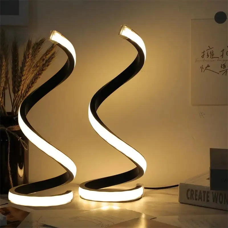 Two Nova Mart Spiral LED desk lamps with 3-color dimmable eye-friendly lighting, featuring a modern spiral design.