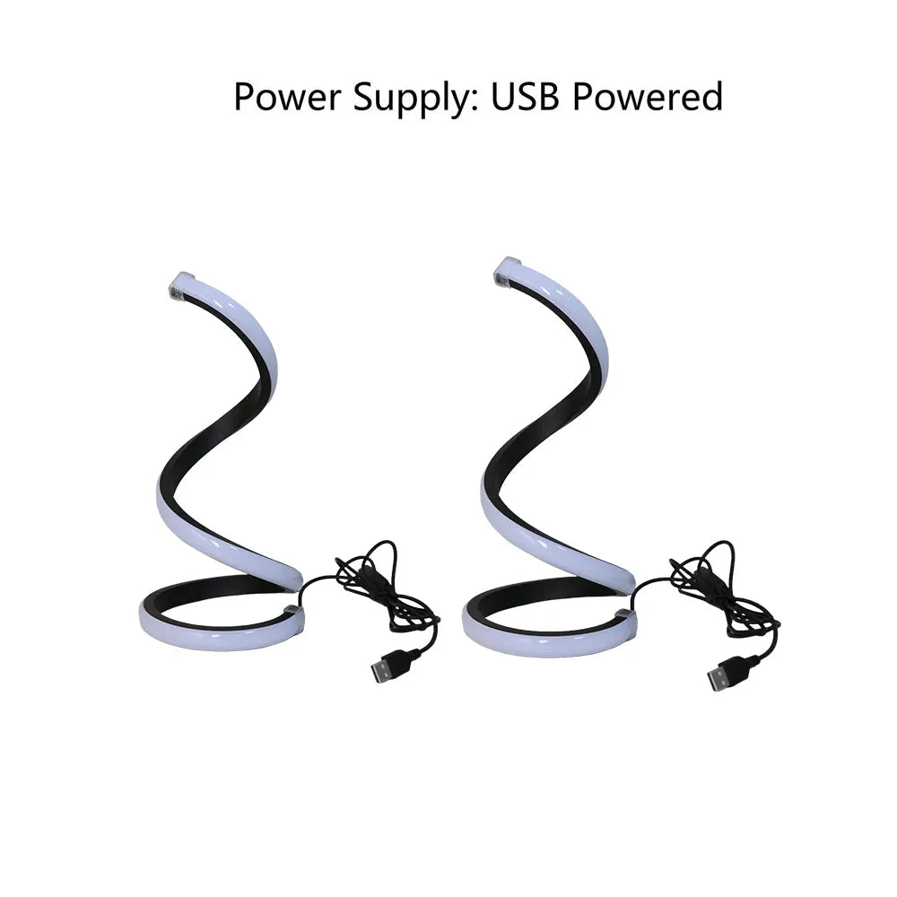 Two Nova Mart Spiral LED desk lamps with 3-color dimmable, eye-friendly lighting, showcasing their sleek spiral design.