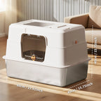 Stainless steel enclosed cat litter box by Nova Mart with odor-proof design, featuring a sleek, modern pet care solution for indoor cats.