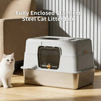 Stainless steel enclosed cat litter box by Nova Mart with odour-proof design, featuring a sleek, durable pet care solution for cats.