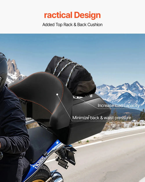 SucceBuy 48L Motorcycle Top Case with Backrest & Lock