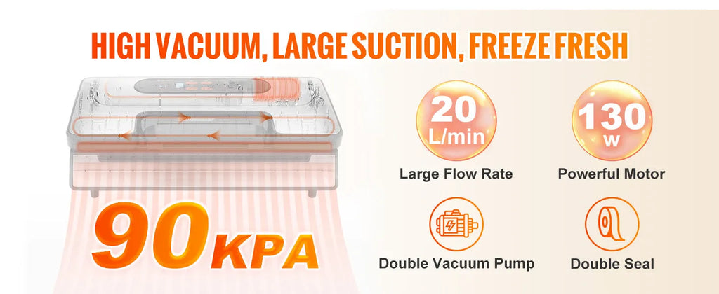Nova Mart SucceBuy 90Kpa vacuum sealer with digital controls and 10 free sealing bags, ideal for kitchen food preservation.