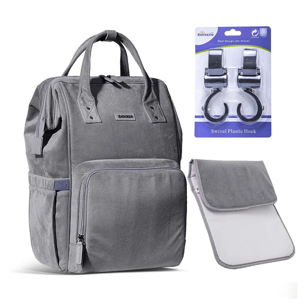 Sunveno Diaper Bag Mommy Backpack by Nova Mart with nappy organizer, showing multiple compartments and stylish design for parents.