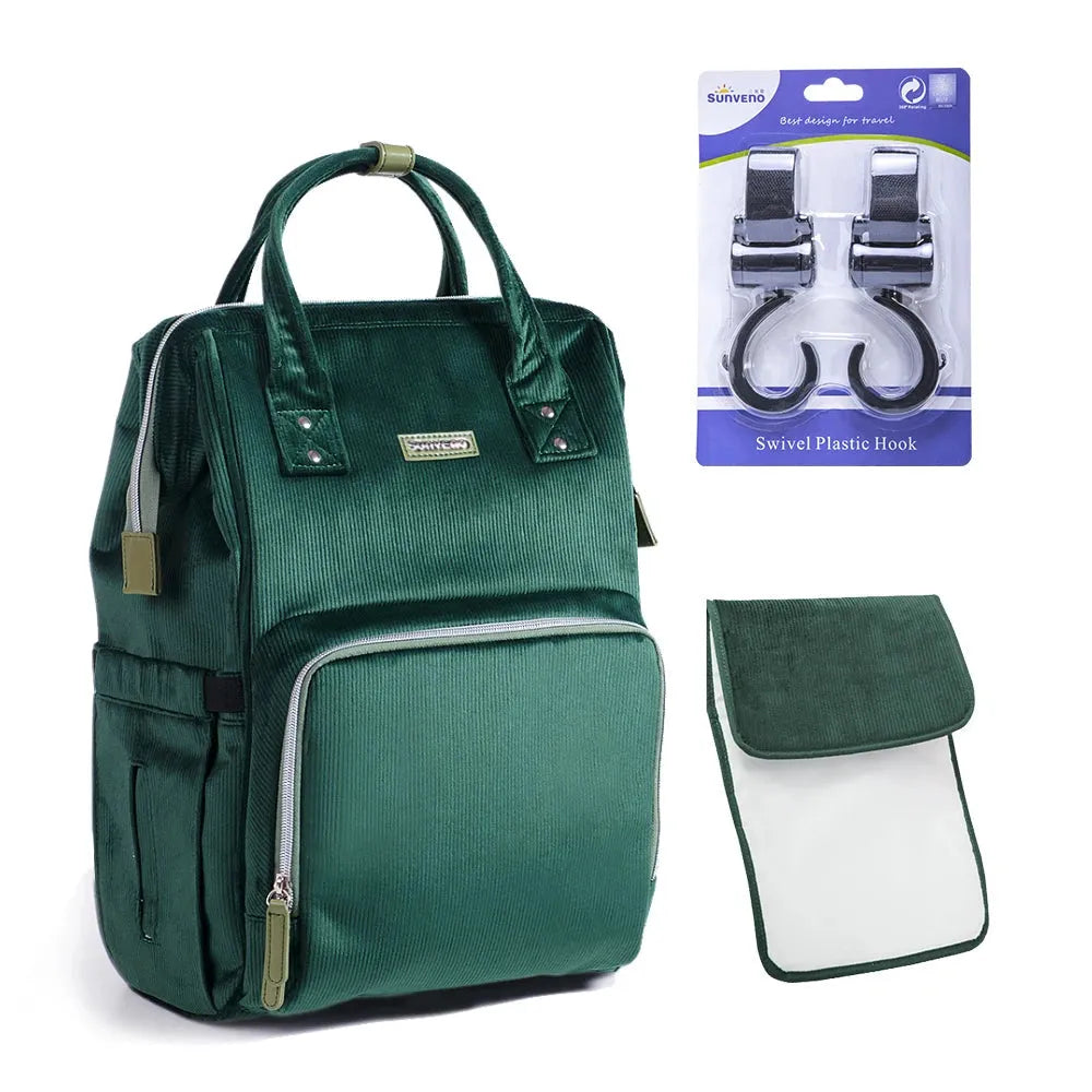 Nova Mart Sunveno diaper bag mommy backpack with nappy organizer, showing multiple compartments and sleek design for parents.