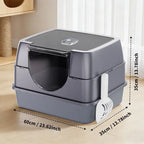 Dark gray top entry fully enclosed cat litter box by Nova Mart with a door and ventilation for pet care.