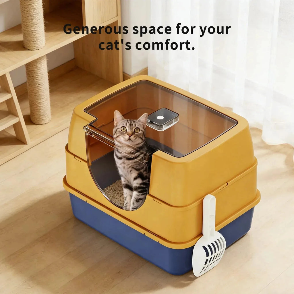 Dark gray Nova Mart top entry fully enclosed cat litter box with entrance, designed for pet care and odor control.