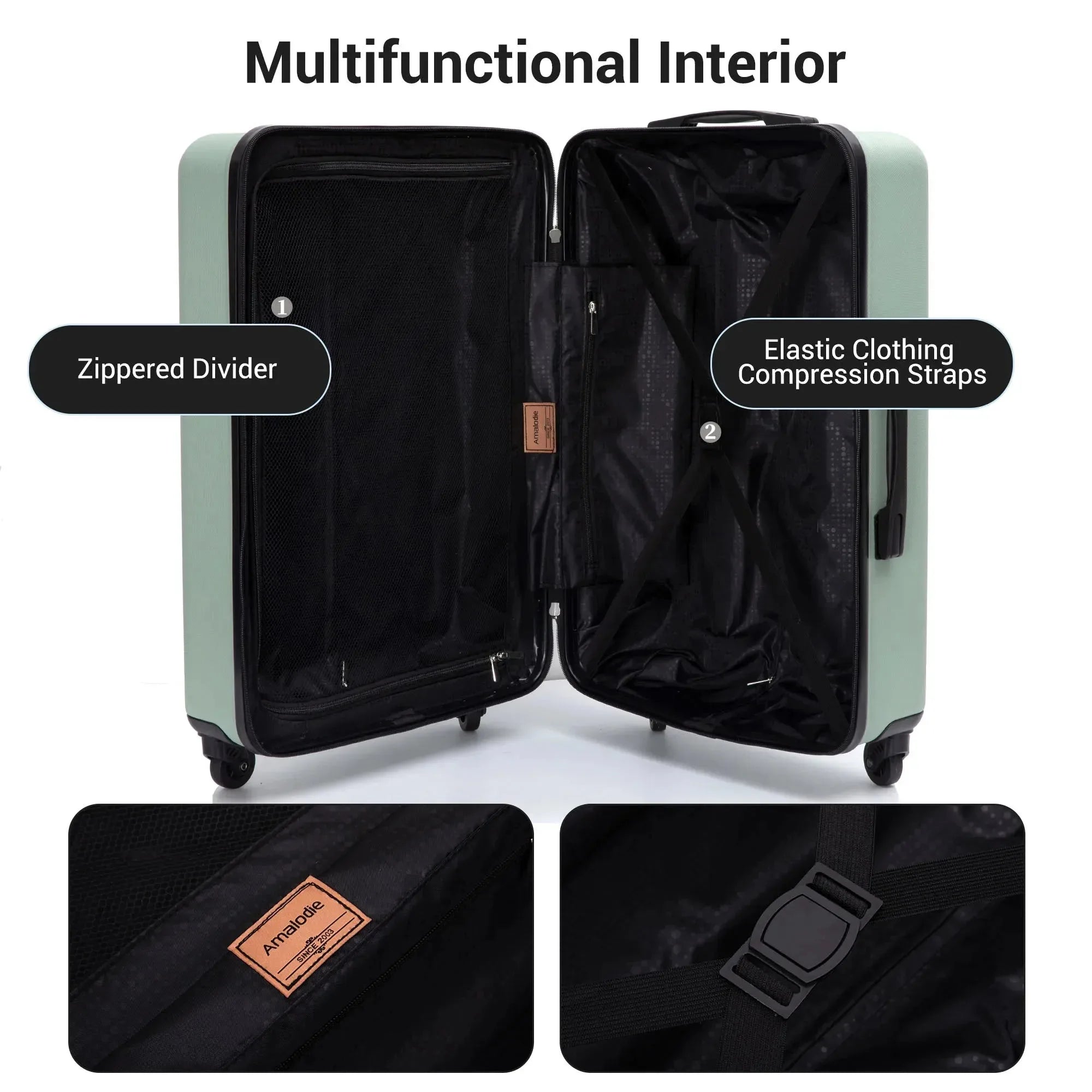 Travelhouse 3-piece ABS hardcase luggage set with matching duffel bag, durable travel suitcases in black with handles and wheels.