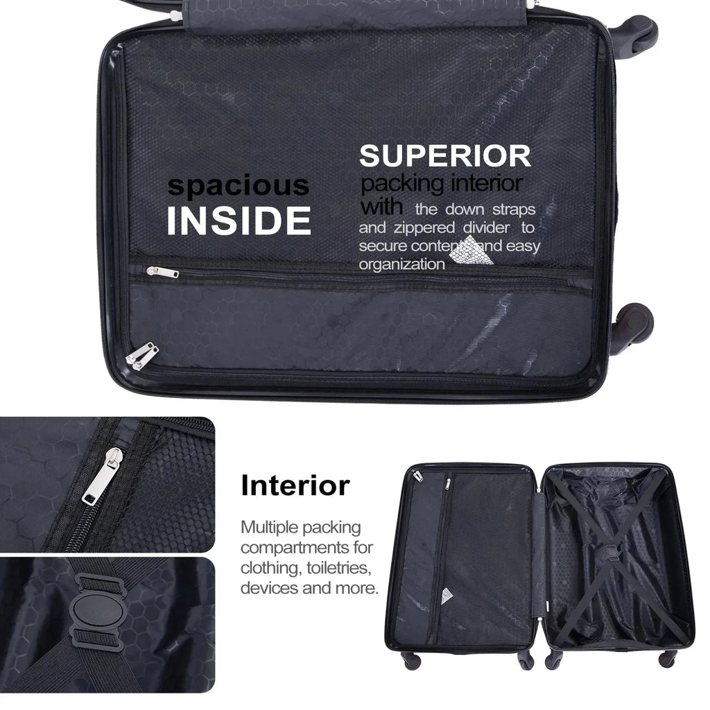 Four-piece ABS luggage set with TSA locks from Nova Mart, including carry-on and checked suitcases for travel.