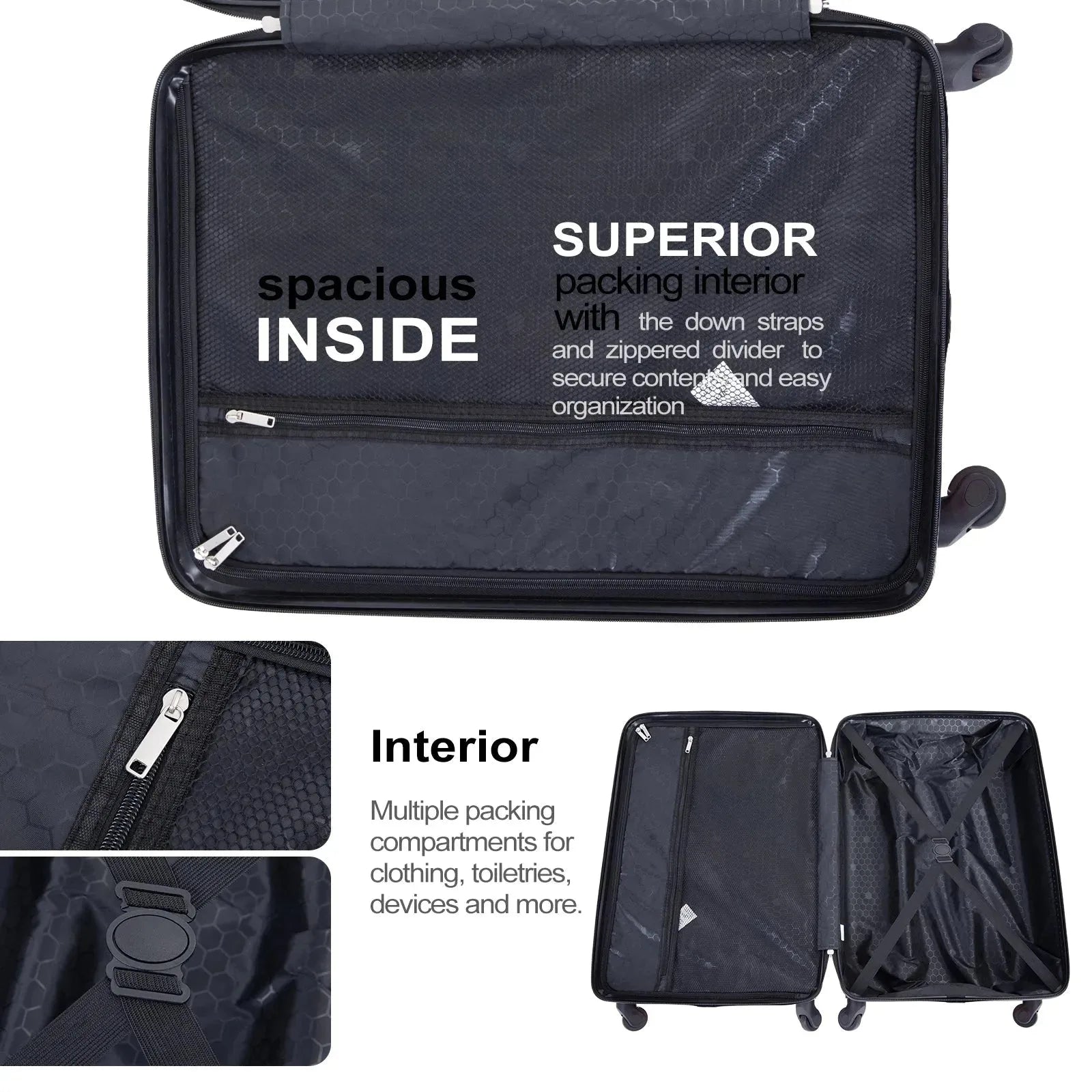 Four-piece ABS luggage set with TSA locks from Nova Mart, including carry-on and checked suitcases for travel.