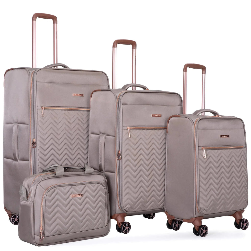 Travelhouse 4-piece softside expandable luggage set with spinner wheels, Nova Mart travel luggage for easy packing and mobility.