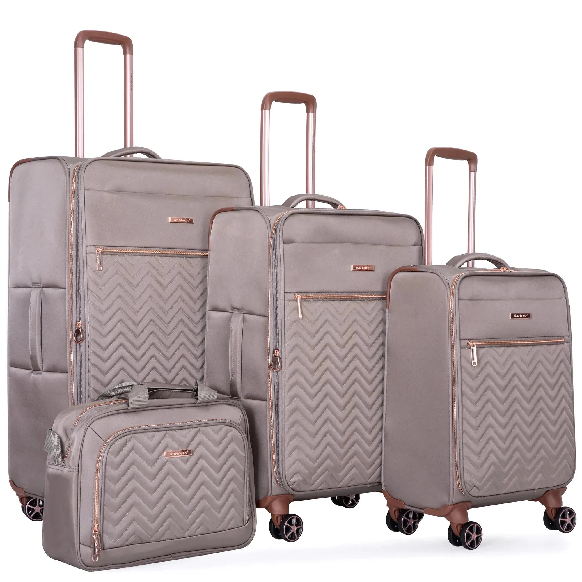 Travelhouse 4-piece softside expandable luggage set with spinner wheels, Nova Mart travel luggage for easy packing and mobility.