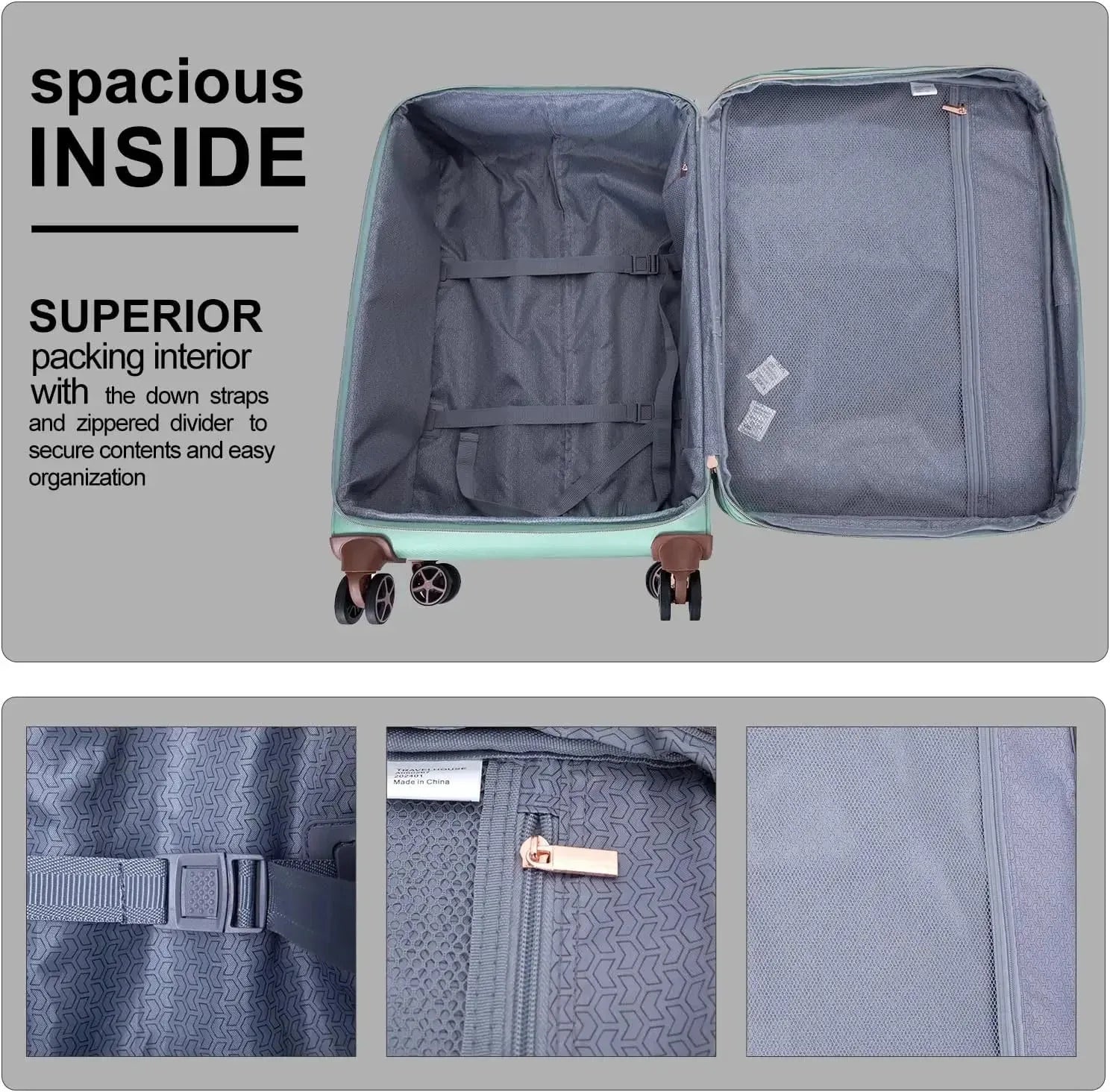Travelhouse 4-piece softside expandable luggage set with spinner wheels by Nova Mart, featuring multiple suitcases for travel convenience.