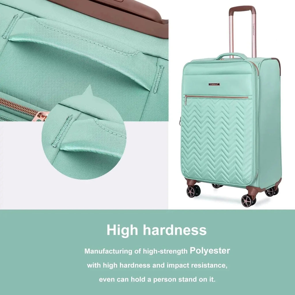 Set of four Nova Mart Travelhouse softside expandable luggage with spinner wheels, outdoor travel luggage set with multiple compartments.
