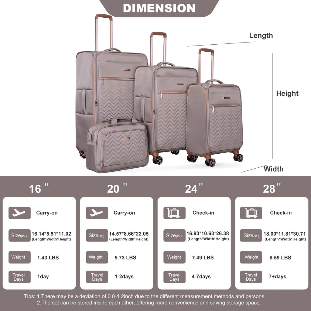 Set of four Nova Mart Travelhouse softside expandable luggage with spinner wheels, featuring variety of sizes for travel.